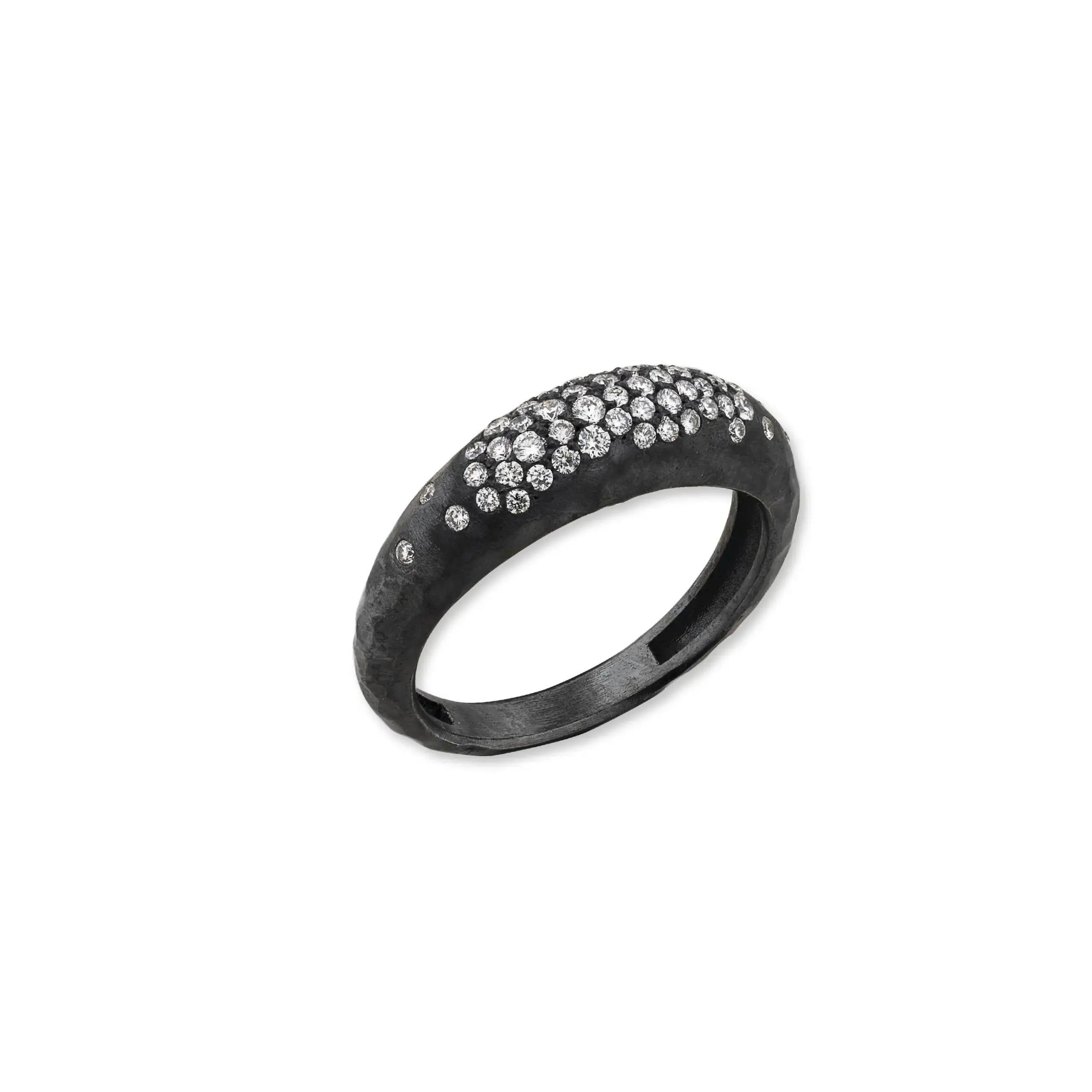 Bold meets refined with our Boogie Oxidized Silver Ring. Hand-finished for a rich, darkened patina, this distinctive piece is set with sparkling diamonds for a striking contrast. -Oxidized sterling silver-Diamonds, 0.32cts-Item# 804-20000316 Boogie Line Oxidized Silver Ring