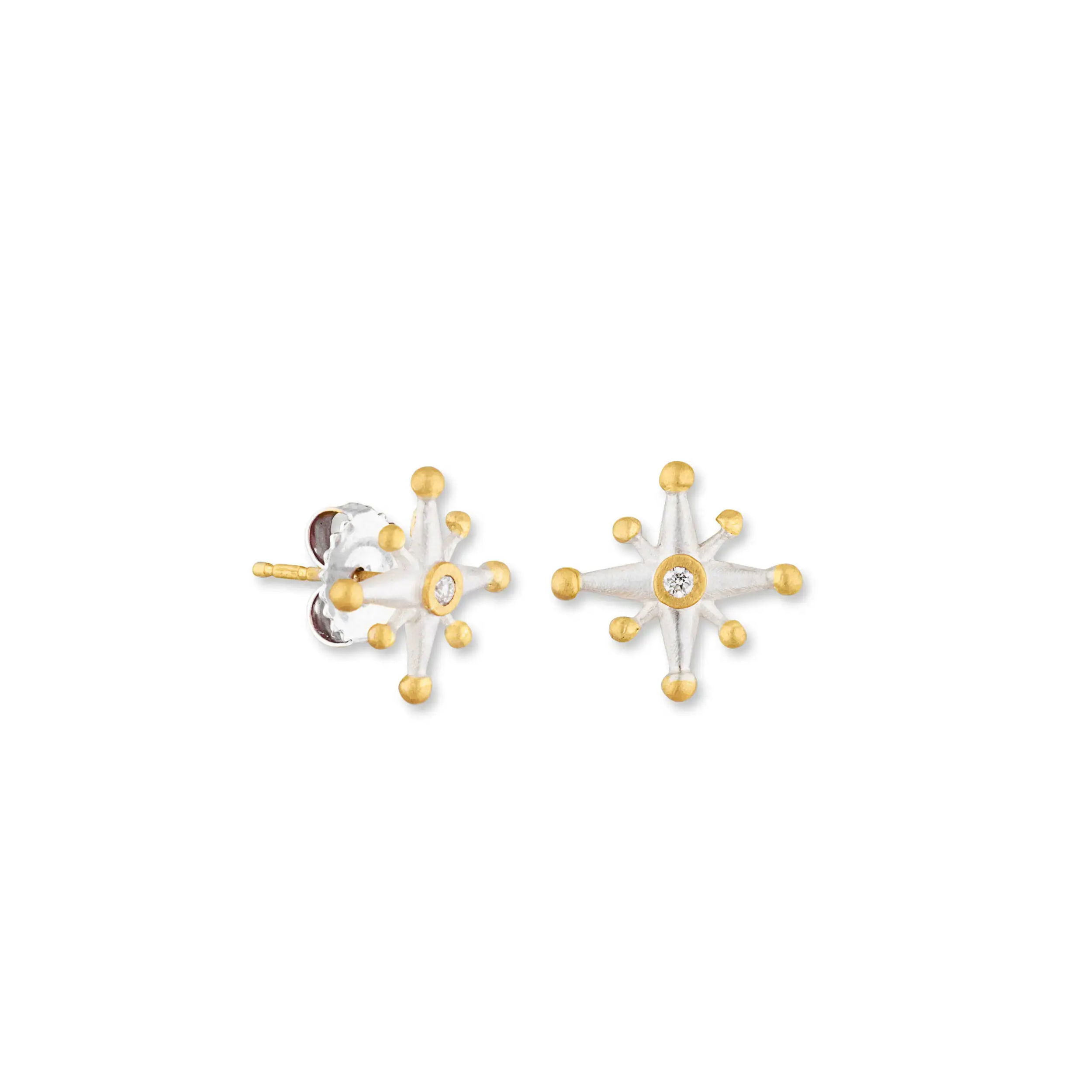 Radiating brilliance in every detail, our medium Starburst Studs feature a striking mix of 24k gold and sterling silver, accented with sparkling diamonds. Set on 18k gold posts with comfortable sterling silver backings, these studs offer a perfect balance of elegance and everyday edge. -24k Yellow gold-Sterling silver -Diamonds, 0.04ctsItem# 805-2000531 Starburst Stud Earrings