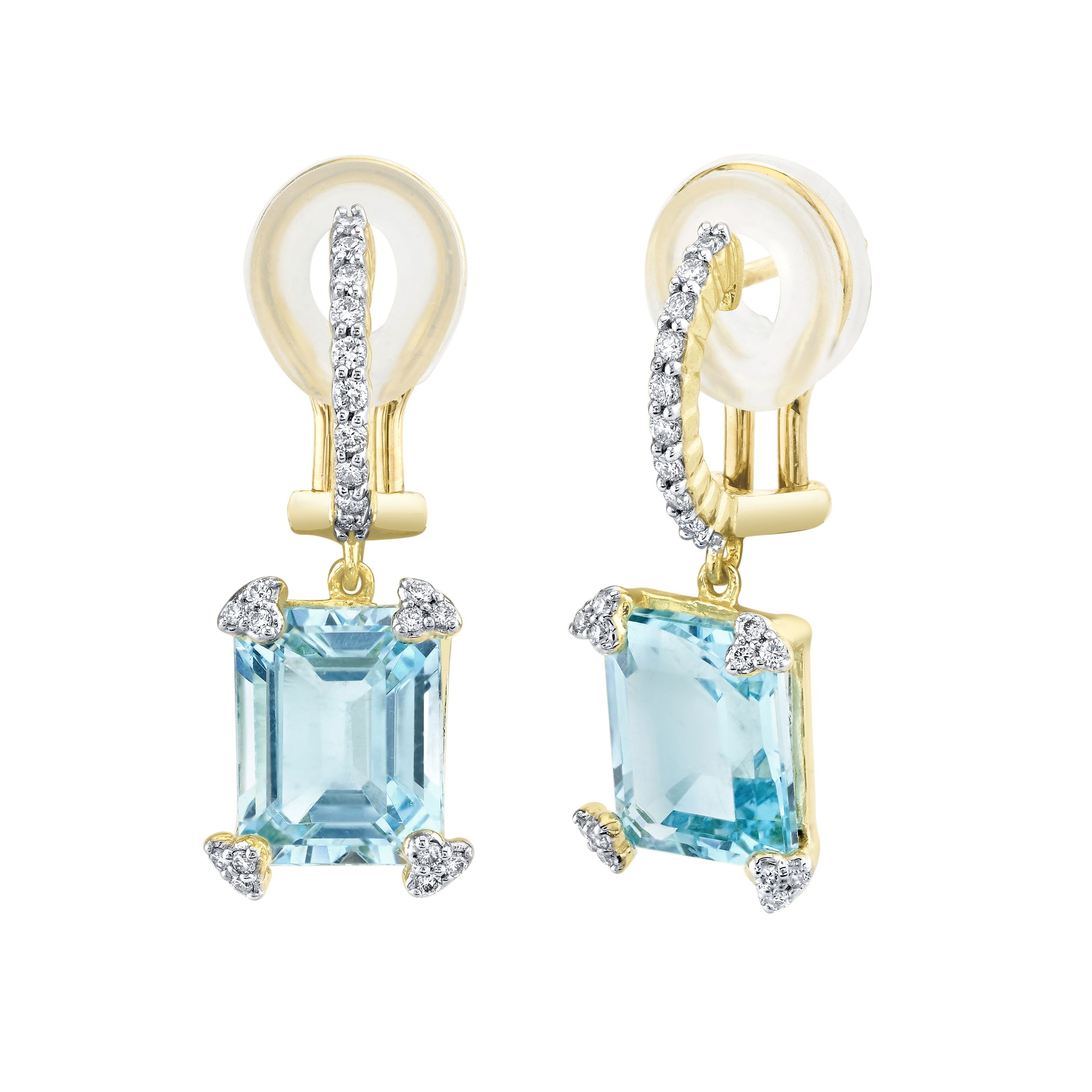 Sparkling accent diamonds surround the topaz, adding brilliance and timeless glamour to every movement. Perfect for both special occasions and sophisticated everyday style, these earrings are a dazzling tribute to classic beauty and modern refinement.18k Yellow gold-Sky blue topaz, 8.15cts-Round diamonds, 0.32ctsItem# 805-2000540 Topaz and Diamond Drop Earrings