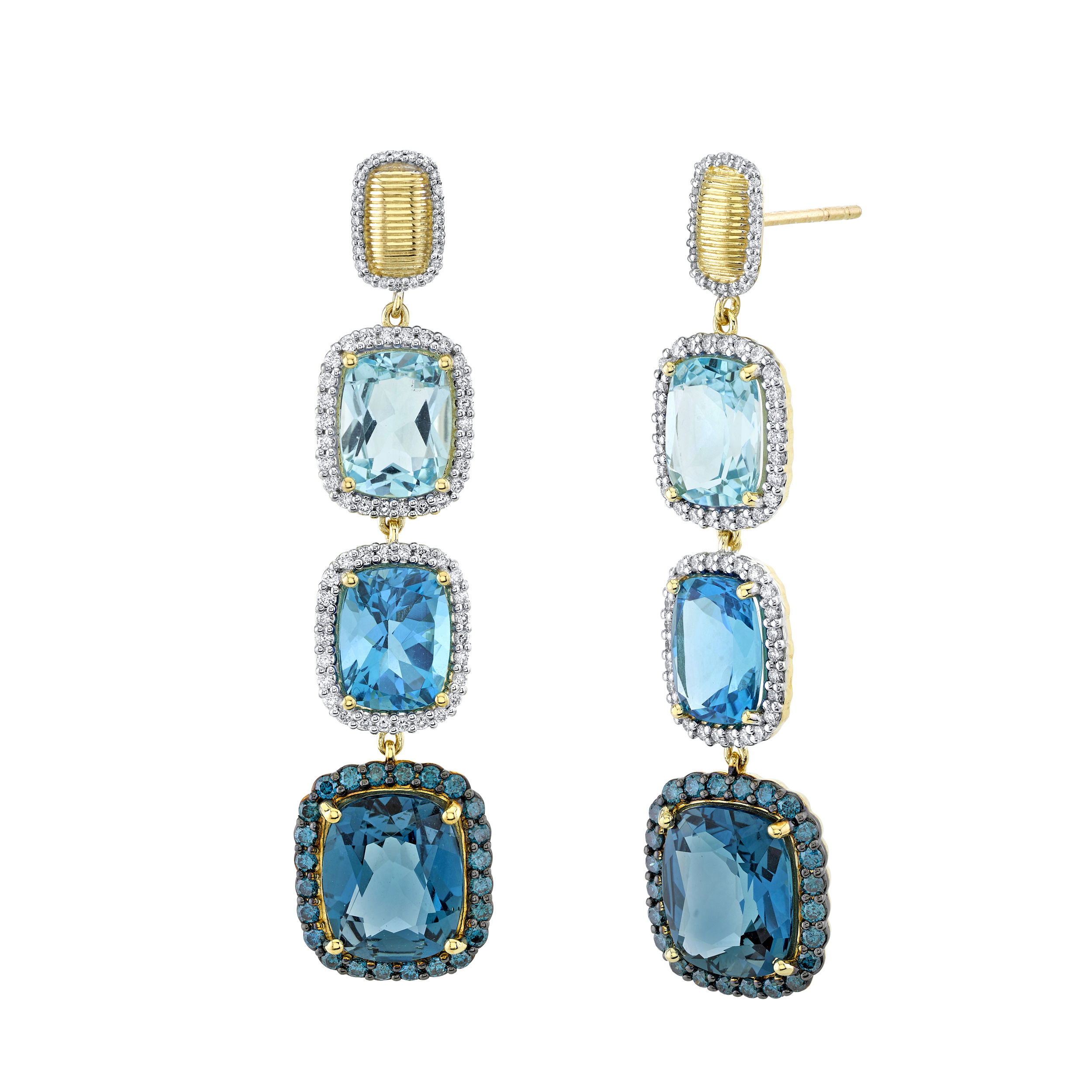 Ombre Triple Cushion Topaz Drop Earrings