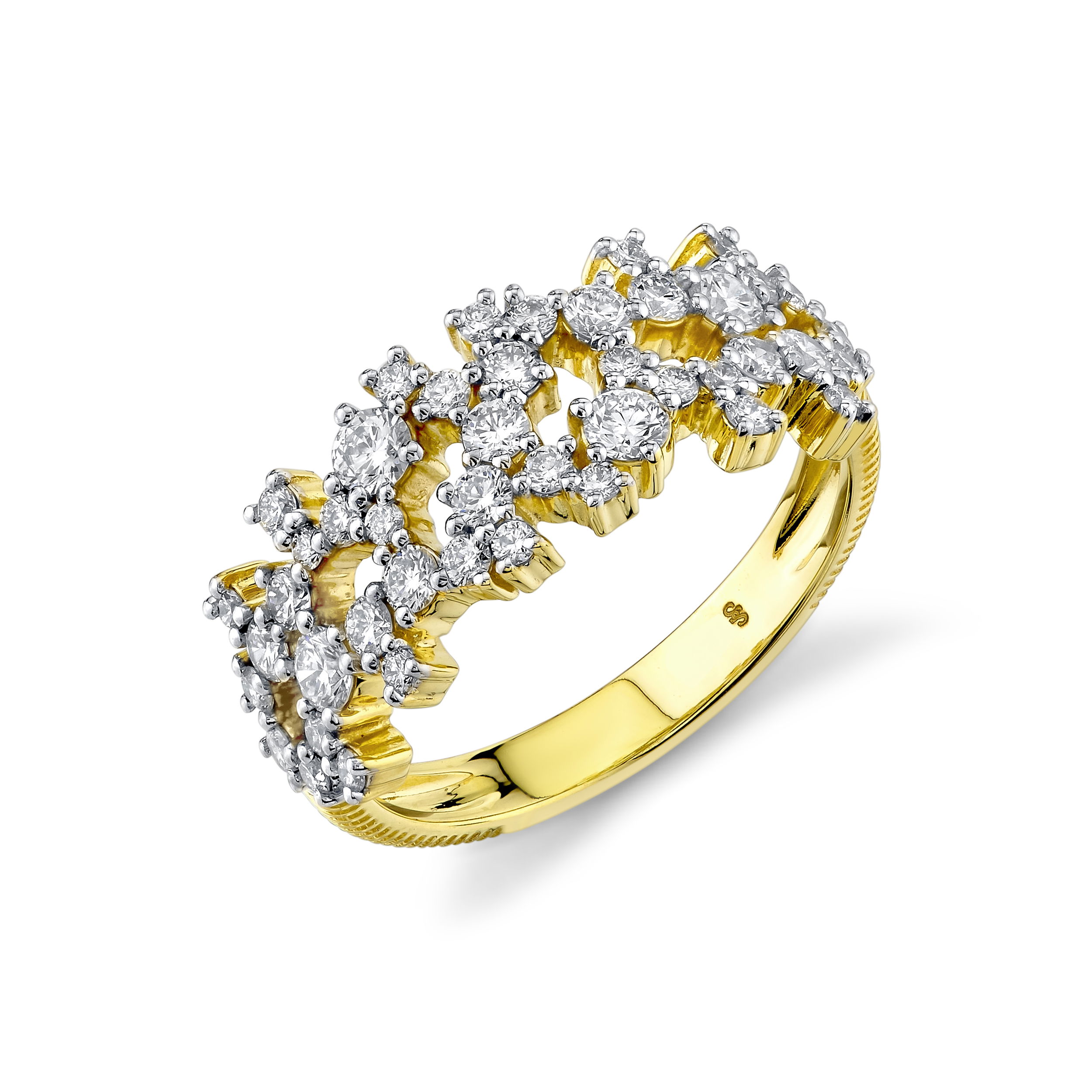 Each sparkling gem is meticulously set, creating a harmonious balance between modern sophistication and classic luxury. Perfect as a wedding band, anniversary gift, or a symbol of everlasting love, this exquisite ring captures the enchanting allure of the stars—rendered in precious gold and eternal diamonds.18k Yellow gold-Round diamonds, 0.93ctsItem# 804-2000340 Celestial Diamond Band