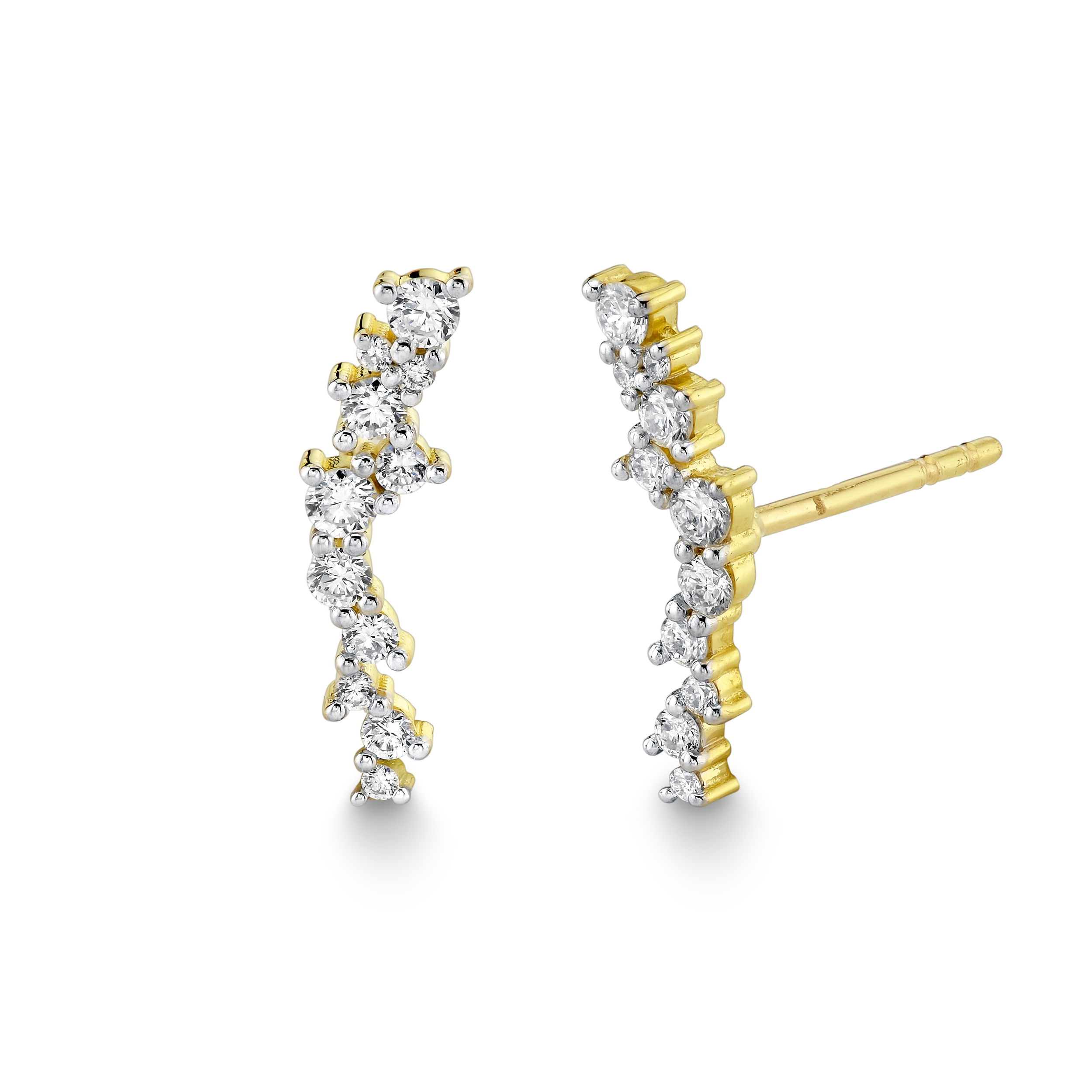 Each sleek earring is adorned with a row of brilliant-cut diamonds, catching the light with every movement for a dazzling yet refined statement. Perfect for both everyday luxury and special occasions, these timeless earrings effortlessly blend sophistication with modern allure.18k Yellow gold-Round diamonds, 0.36ctsItem# 805-2000549 Diamond Bar Earrings