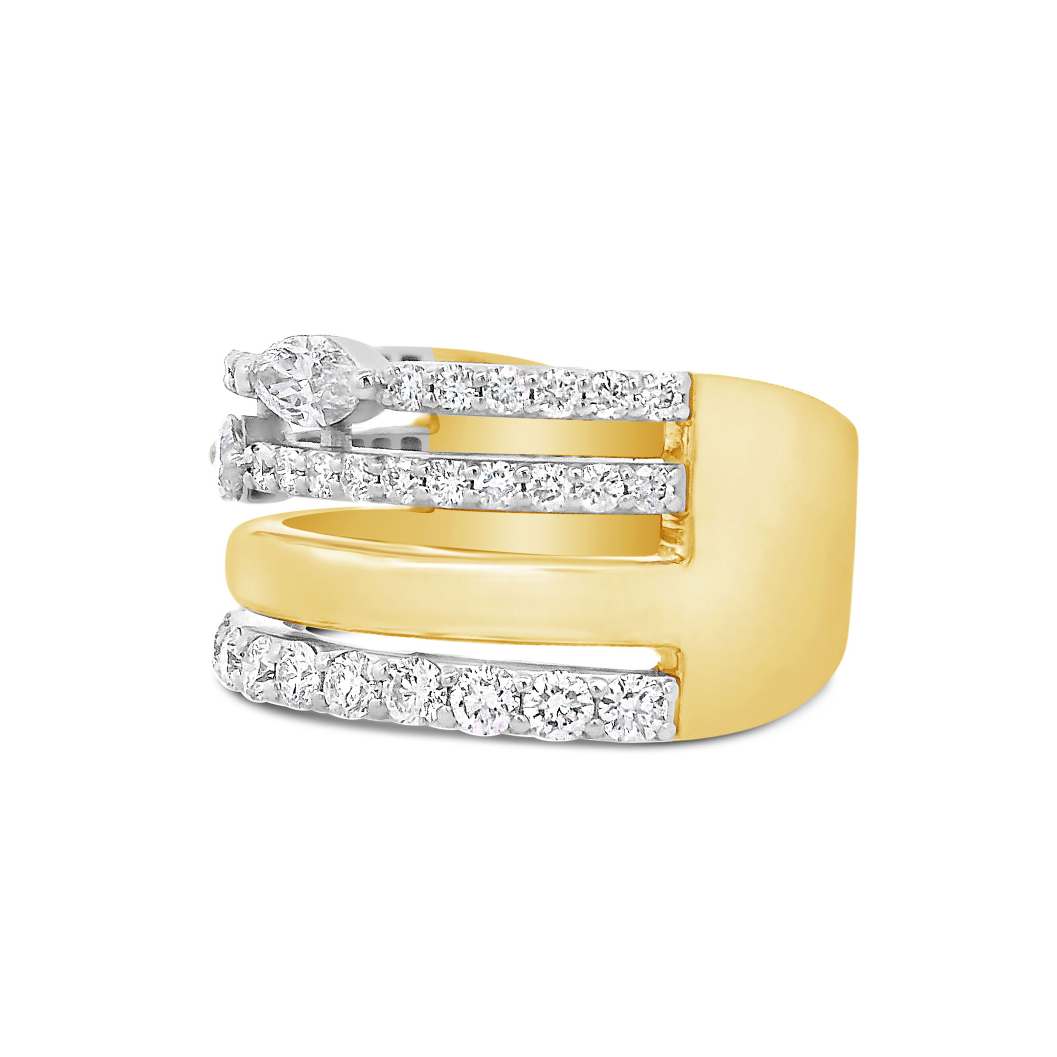 This 18k yellow gold band boasts a luxurious multi-row design, expertly featuring both brilliant and marquise diamonds. The warm gold and sparkling stones create a captivating and unforgettable ring.-18k Yellow gold-Marquise diamonds, 0.33cts-Diamonds, 0.87ctsItem# 804-2000371 Multi-row Diamond Band Ring