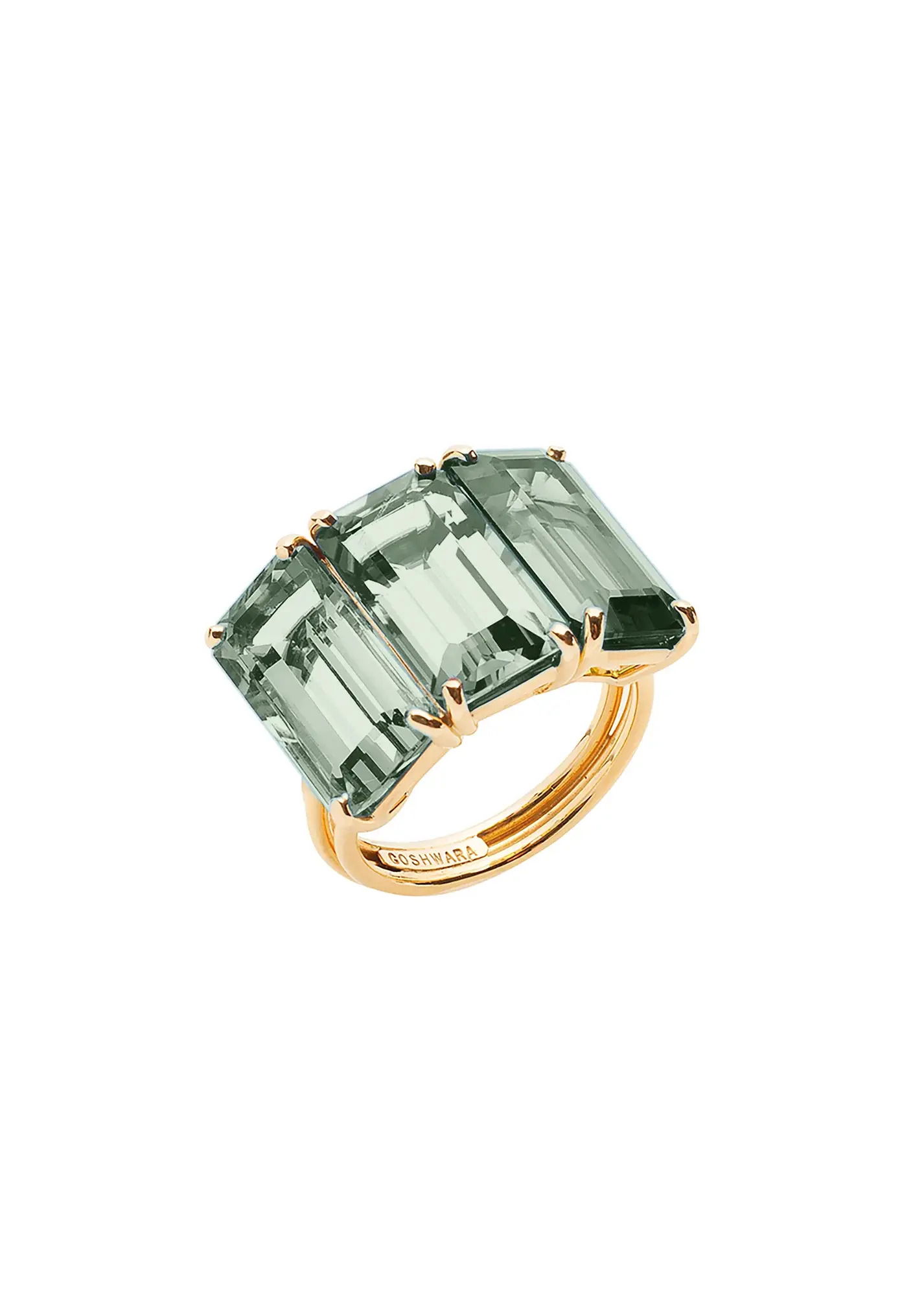 'Gossip' Prasiolite 3 Stone Ring