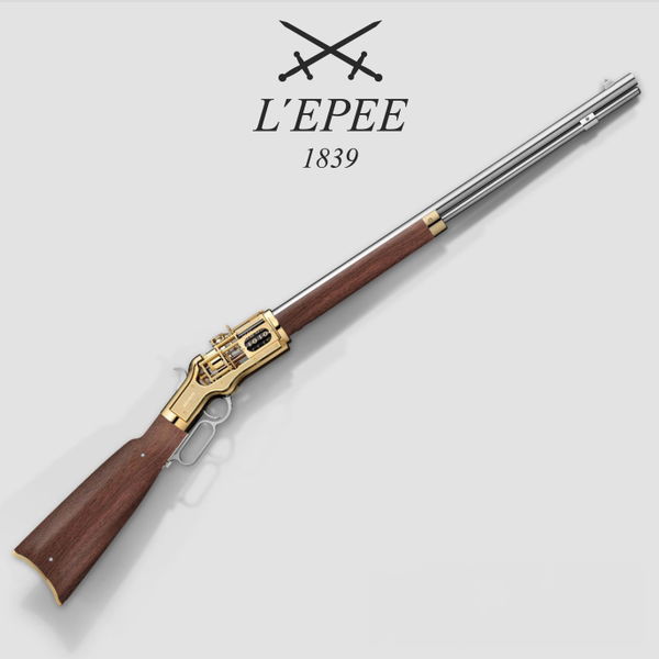 Closeup photo of Winchester Gold Rifle Timepiece with Tobacco Rosewood