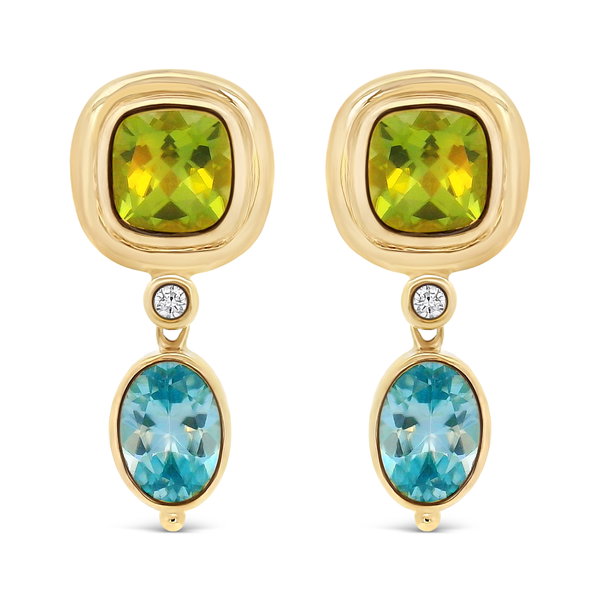 ICON Drop peridot, zircon and diamond earrings in 18k yellow gold