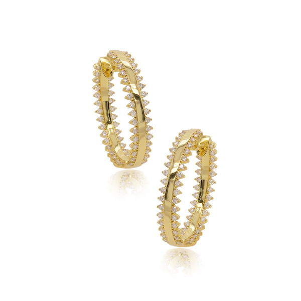 Closeup photo of 14k Yellow Gold and Diamond Earrings