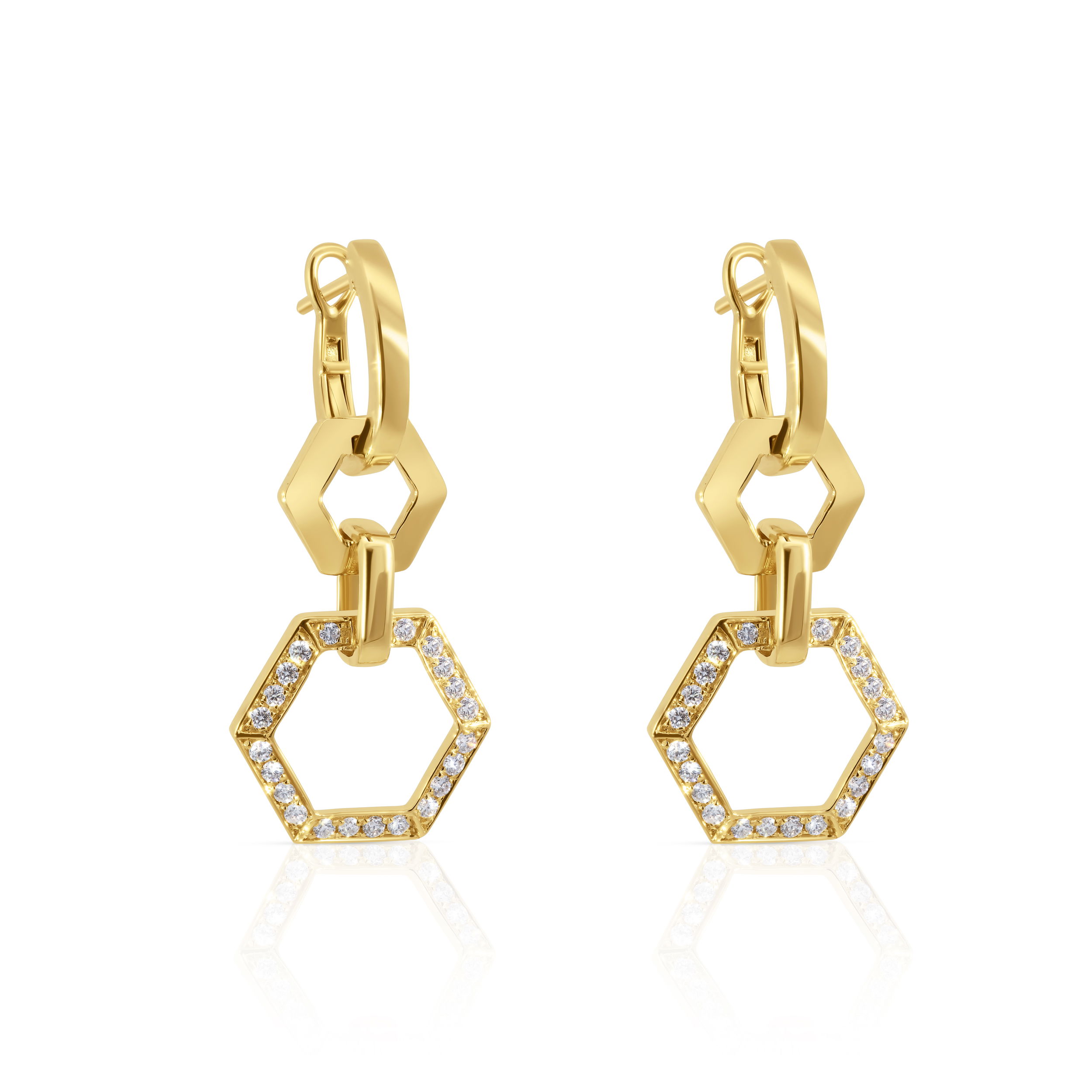 Yellow Gold Hexagon Diamond Earrings