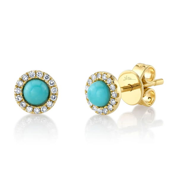 Closeup photo of Diamond and Composite Turquoise Stud Earrings