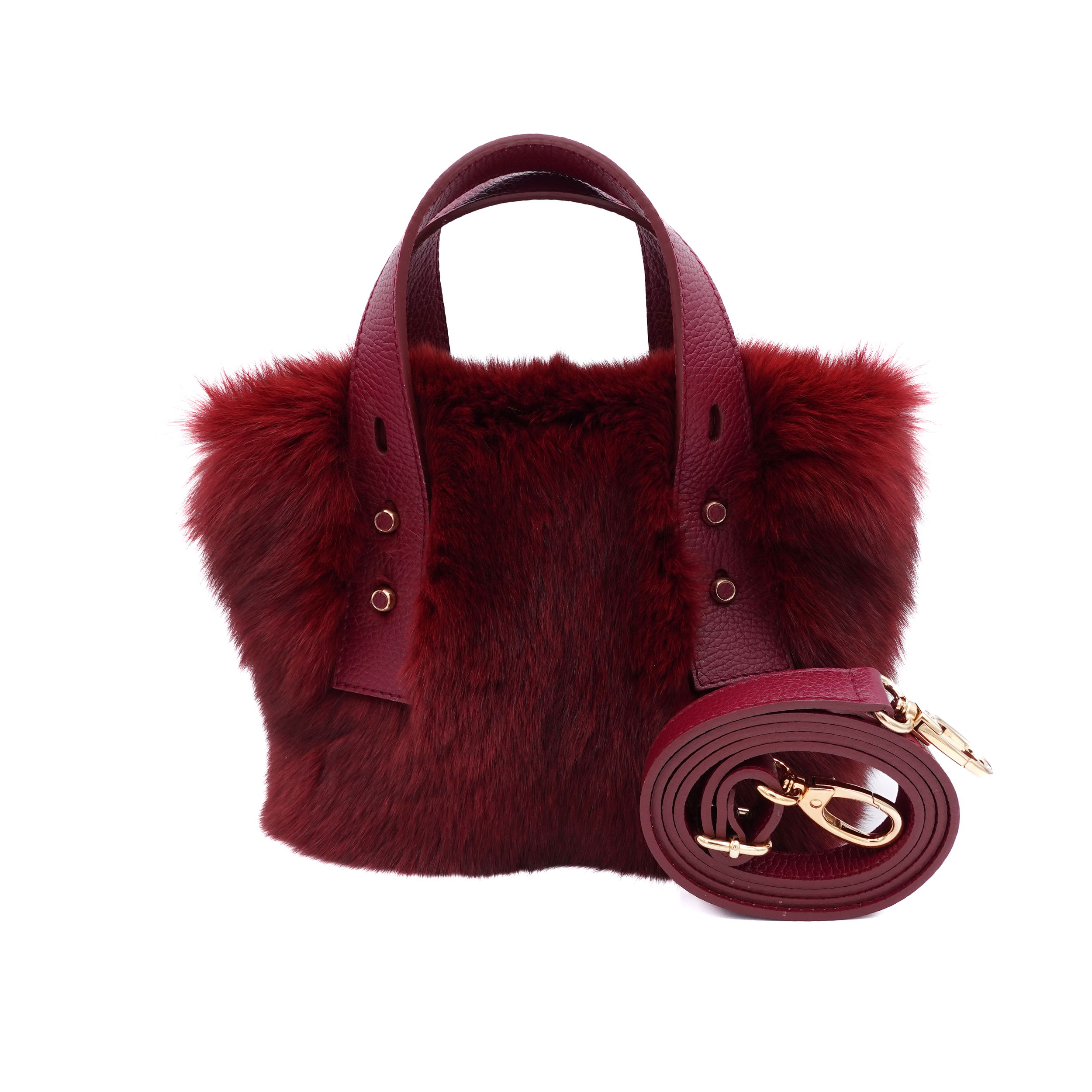 Ellie - Leather & Fox Crossbody Crimson