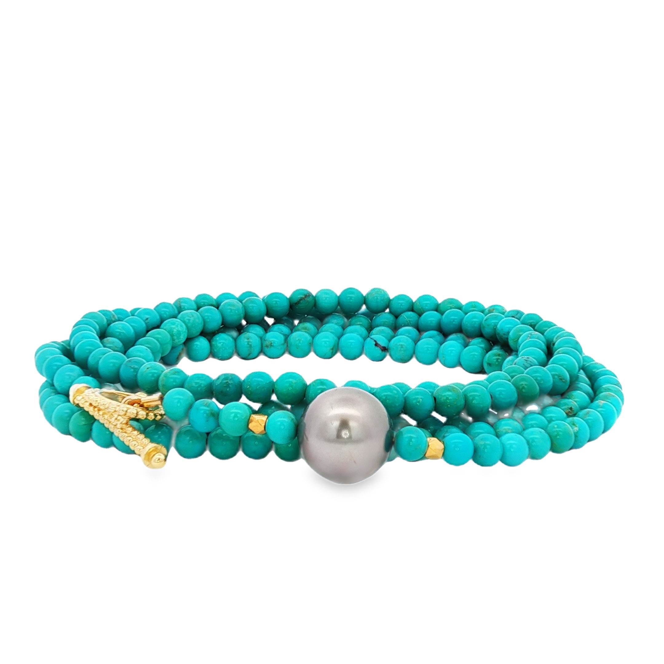 Turquoise and Tahitian Pearl Wrap Bracelet