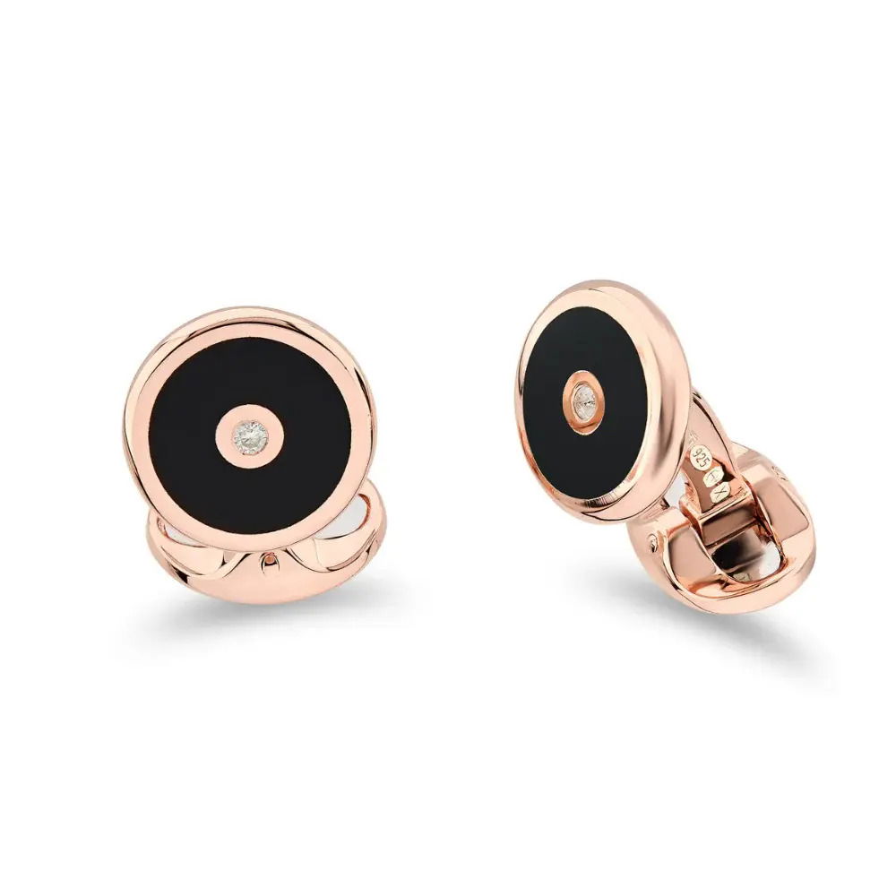 Onyx Silver and Rose Gold Cufflinks