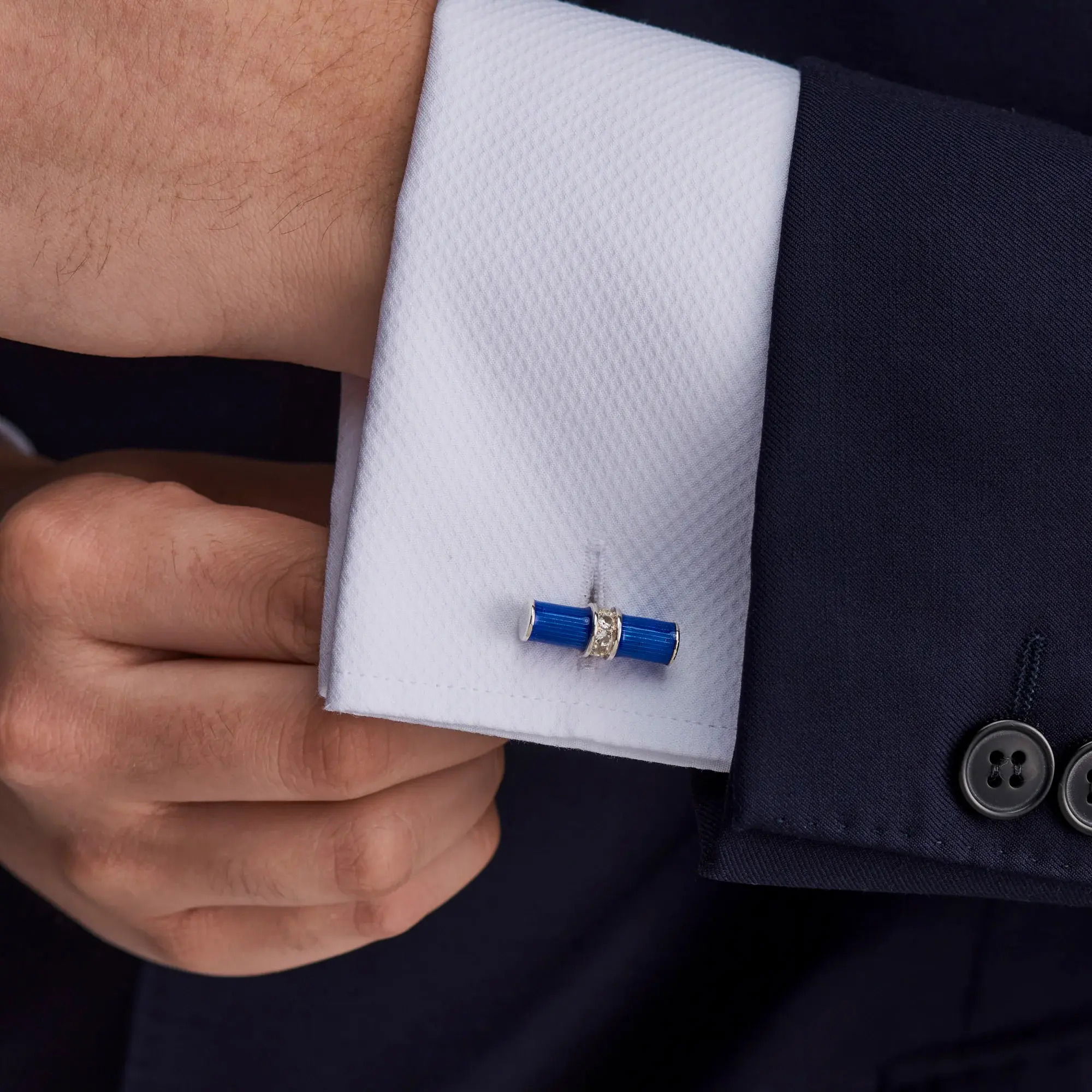 Silver Bar and Blue Enamel Cufflinks
