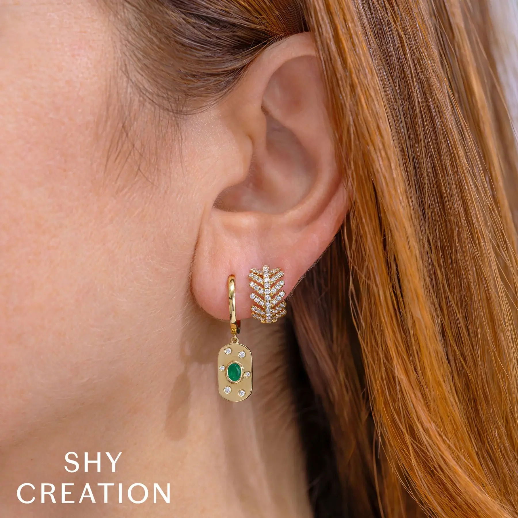 Diamond Leaf Huggie Earrings