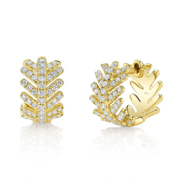 Closeup photo of Diamond Leaf Huggie Earrings