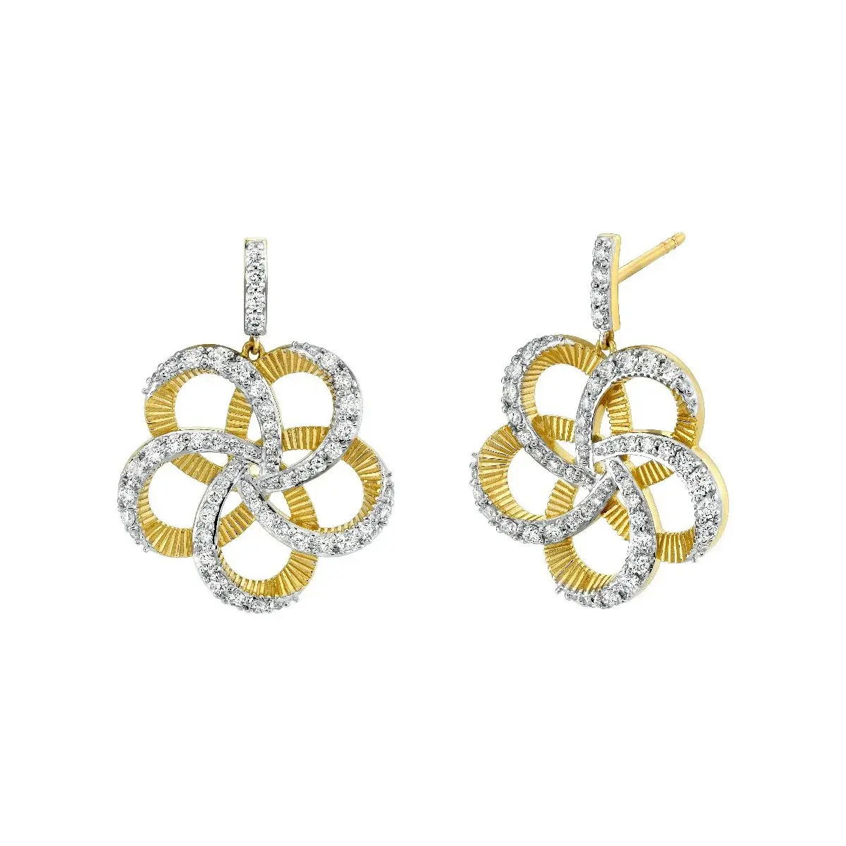 Strie and Diamond Flower Earrings