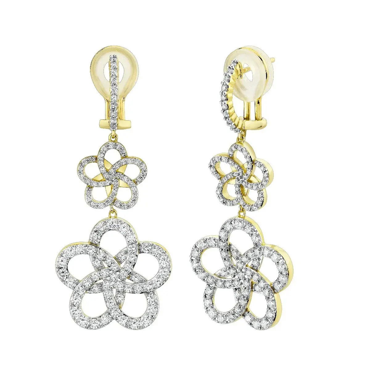Diamond Flower Double Drop Earrings