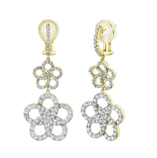 Closeup photo of Diamond Flower Double Drop Earrings