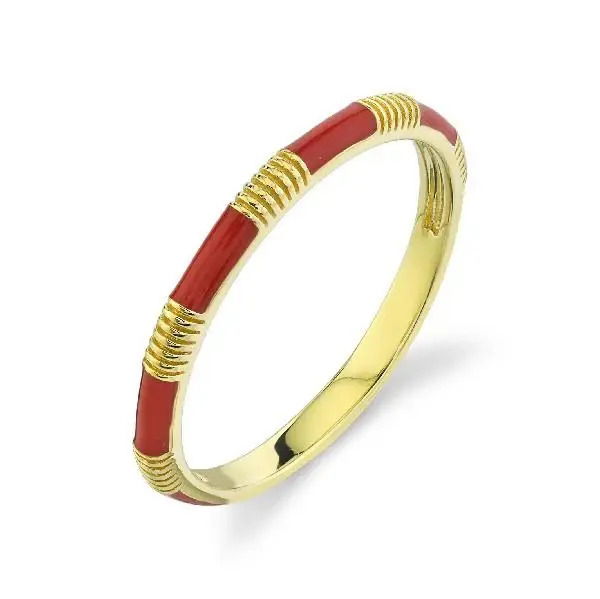 Red Enamel Band with Strie Detail