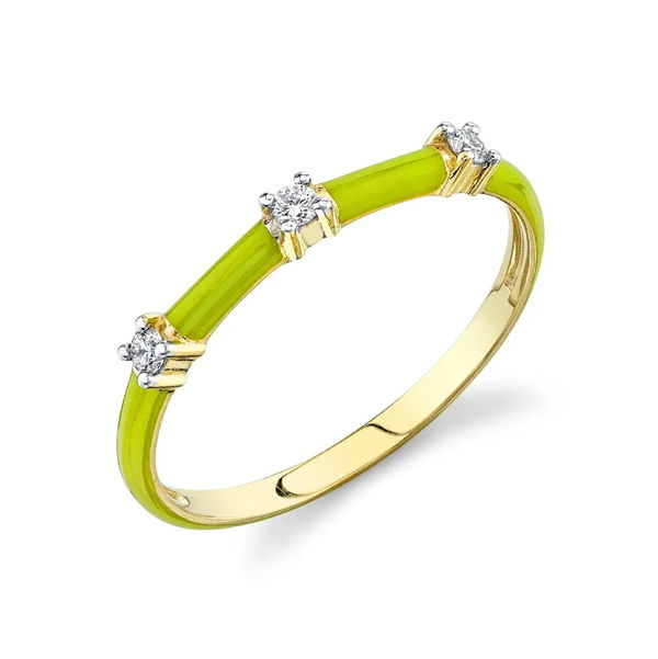 Closeup photo of Lime Green Enamel and Diamond Band
