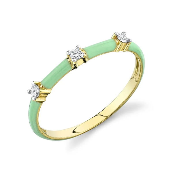 Closeup photo of Mint Green Enamel and Diamond Band