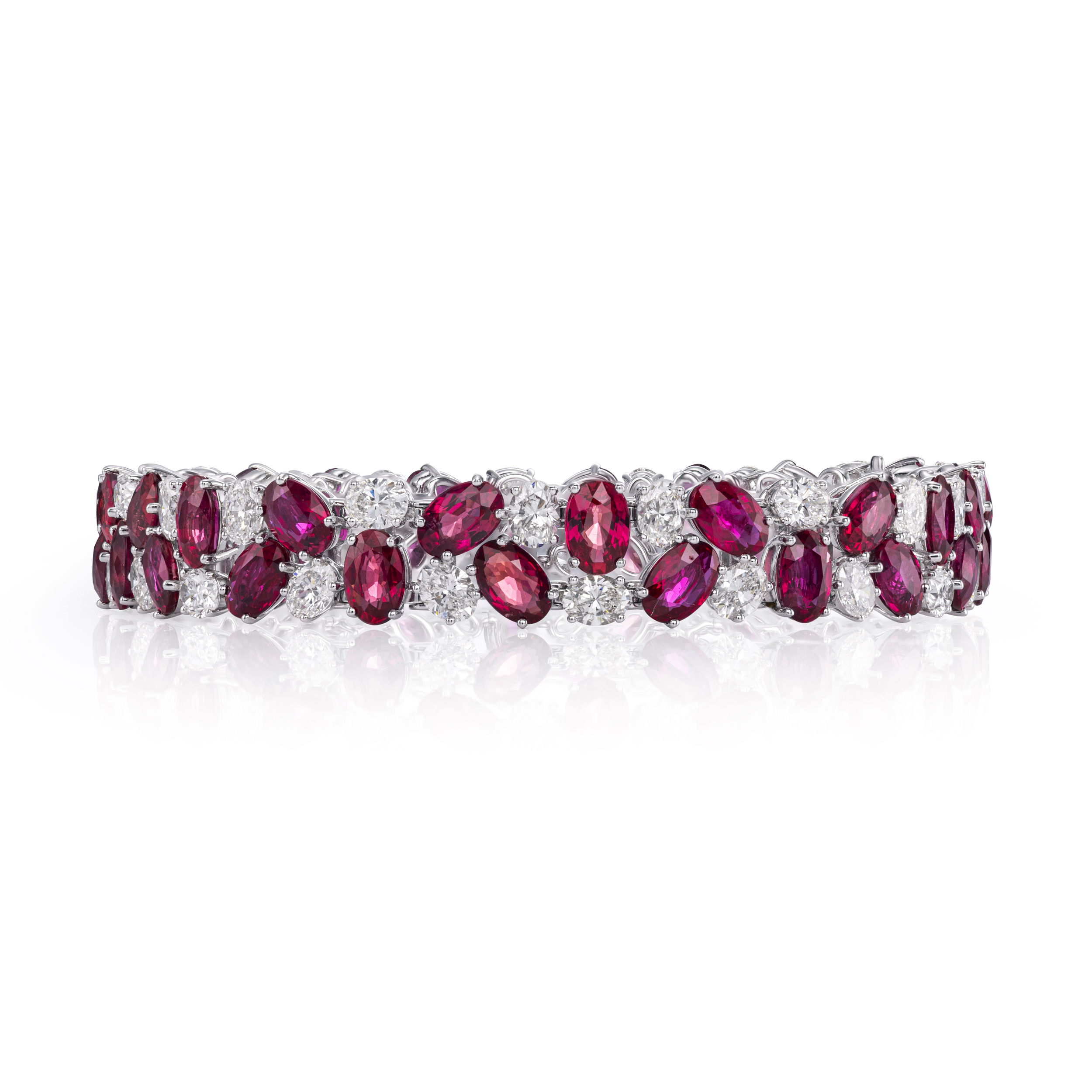 Alternating Oval Ruby and Diamond Bracelet
