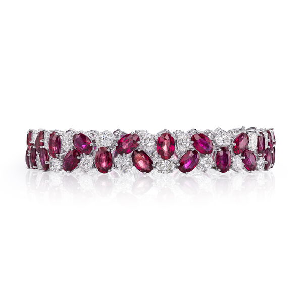 Closeup photo of Alternating Oval Ruby and Diamond Bracelet