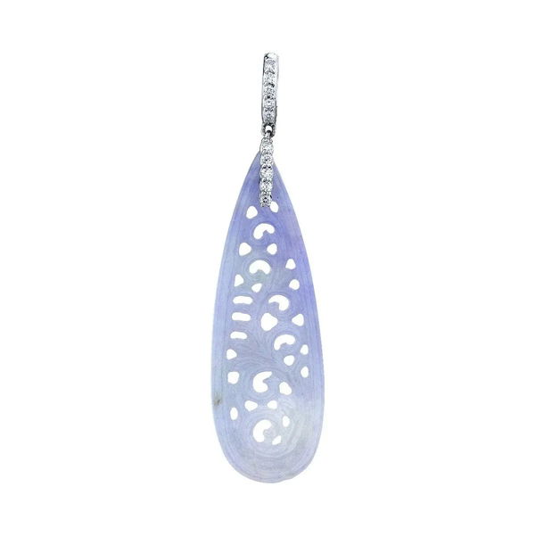 Closeup photo of Clip-On Lavender Jade Pendant with Diamond Detail