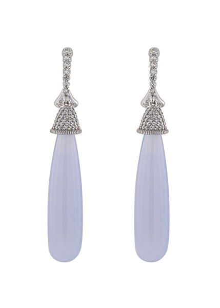 Lavender Chalcedony Briolette Earrings with Diamond Detail