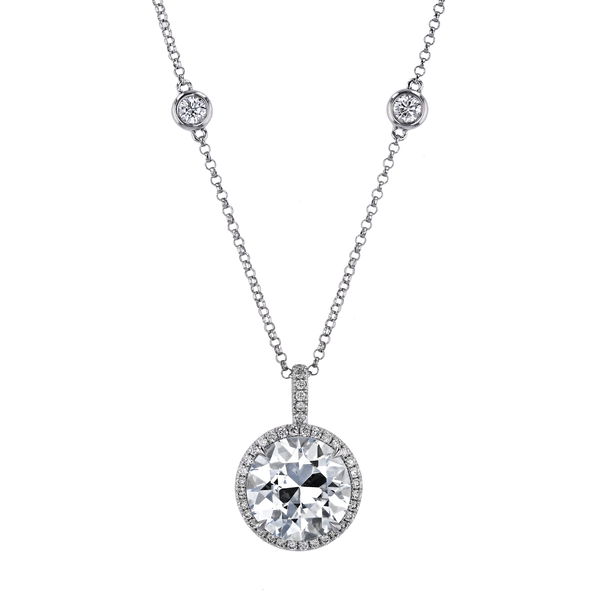 Closeup photo of Diamond Pendant with Micro Pave Halo on DBY Chain