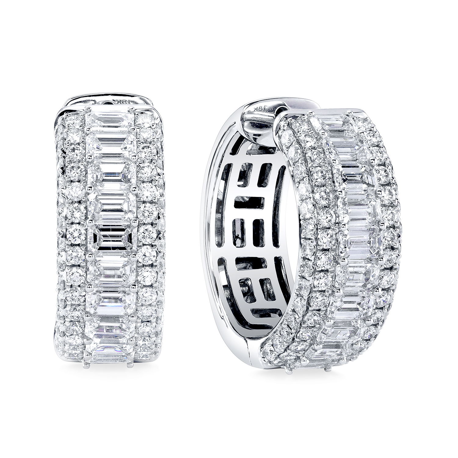 Horizontal Emerald Diamond Hoops with Infinity Pave