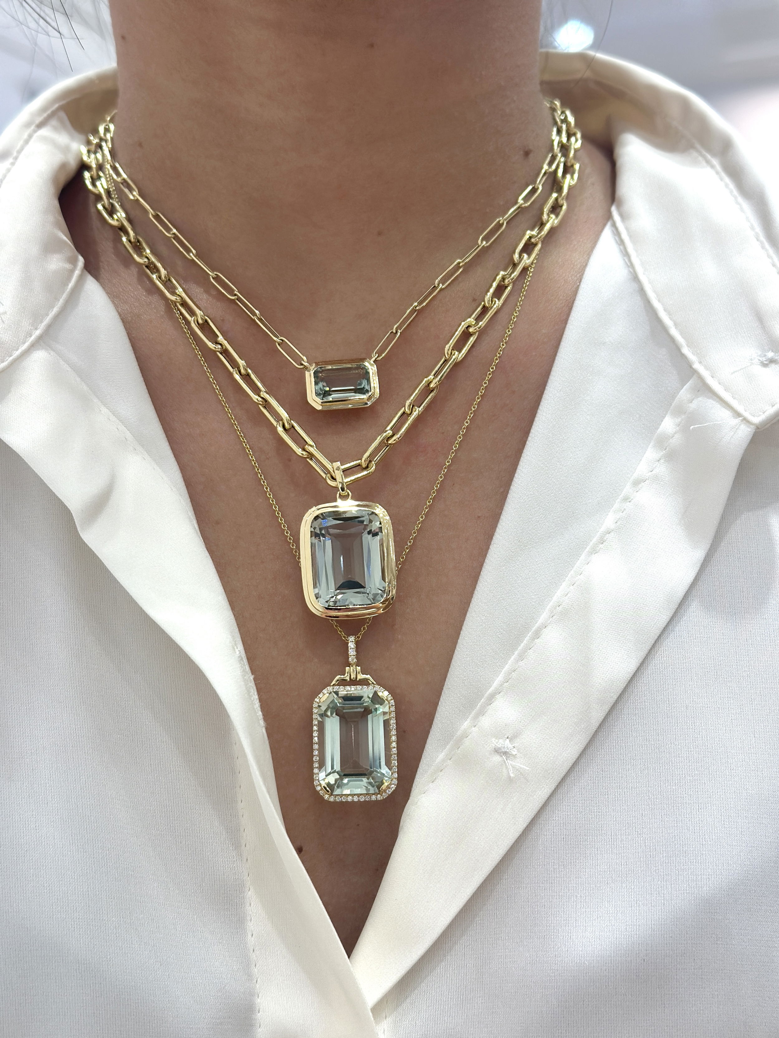 'Manhattan' Prasiolite Emerald Bezel Necklace