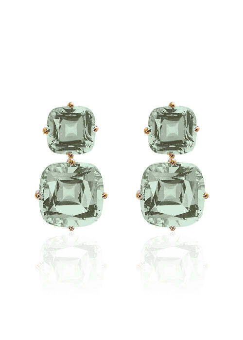'Gossip' Prasiolite 2 Tier Cushion Earrings