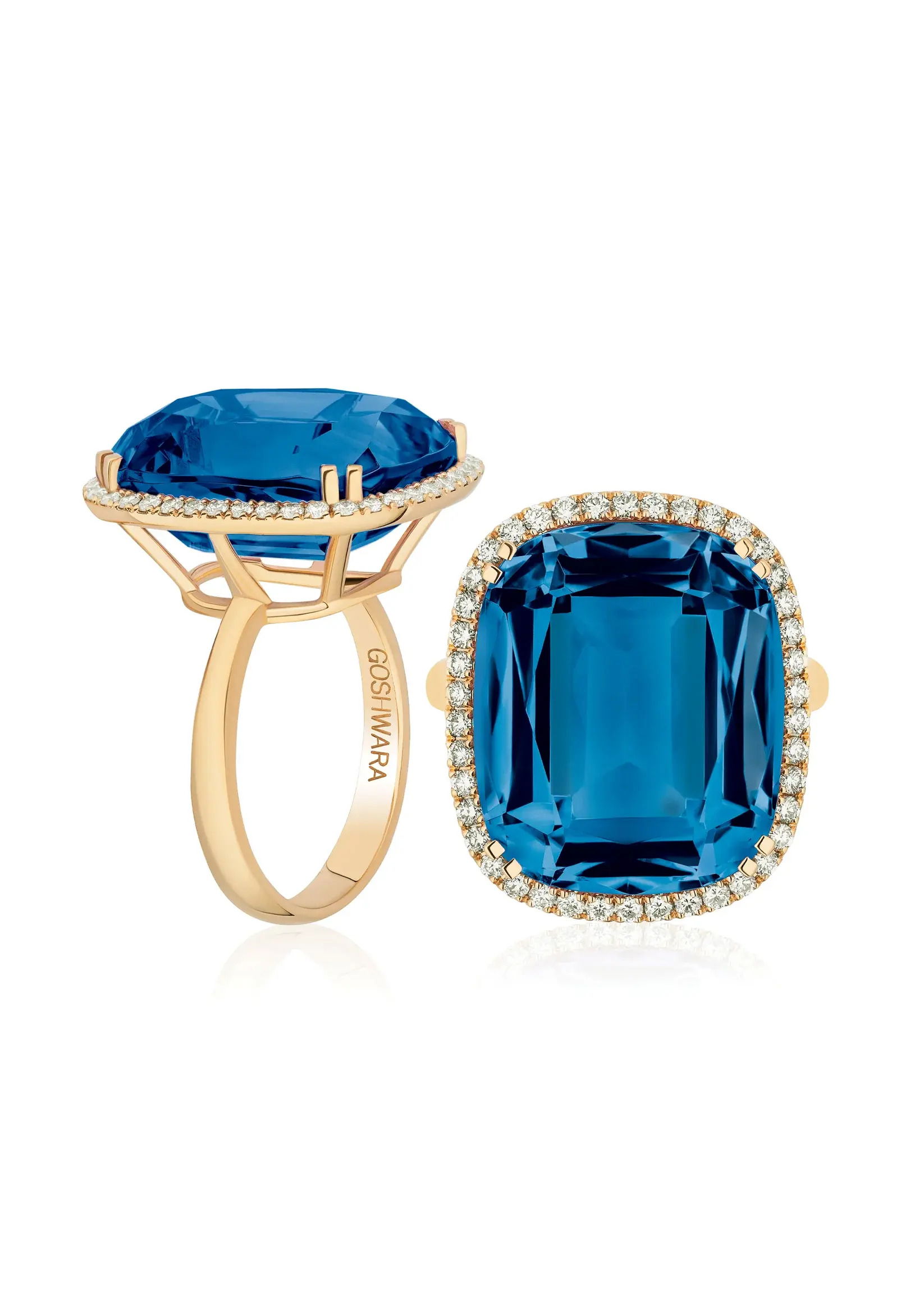'Gossip' Cushion Blue Topaz & Diamond Ring