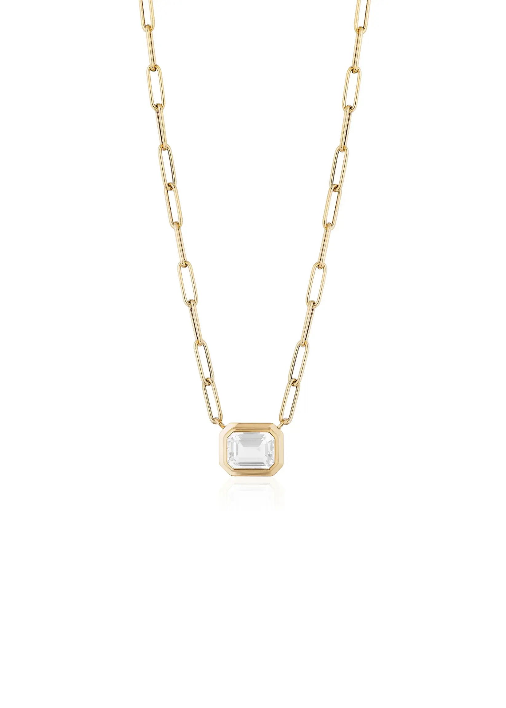 'Manhattan' Rock Crystal Emerald Bezel Necklace