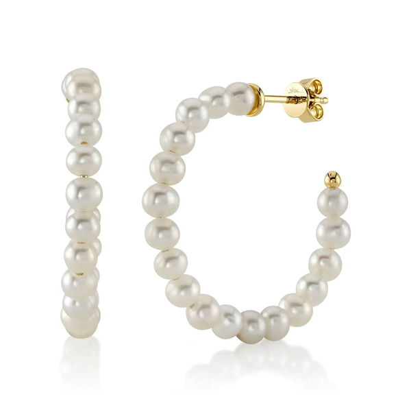 Closeup photo of Pearl Hoop Earrings