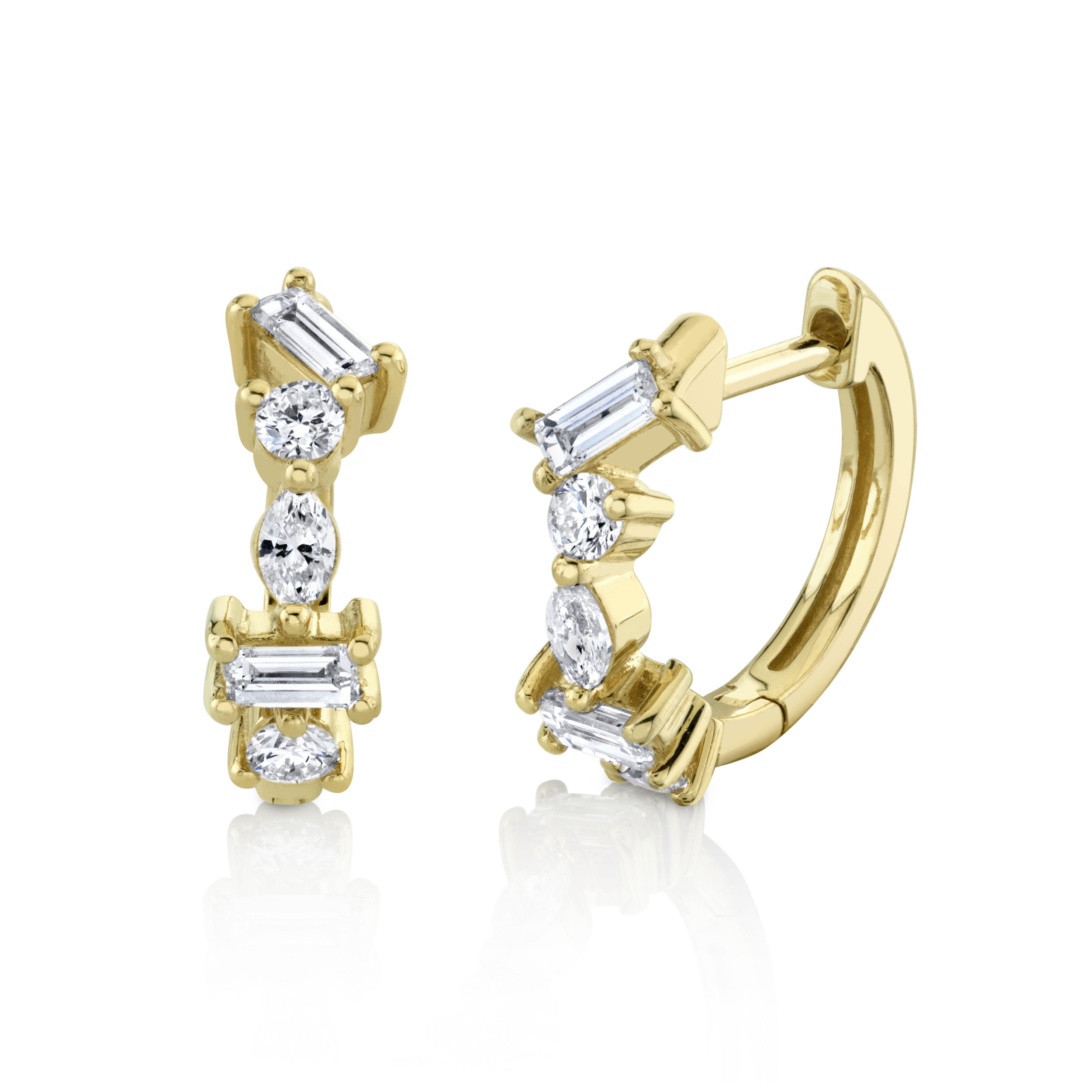 Multi Shape Diamond Huggie Earrings
