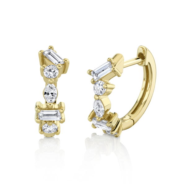 Closeup photo of Multi Shape Diamond Huggie Earrings