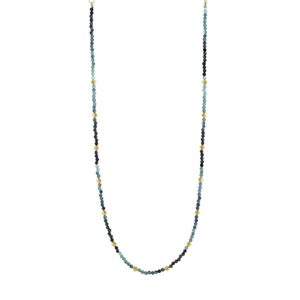 Closeup photo of Blue Tourmaline Beaded Chain with Strie Cushions