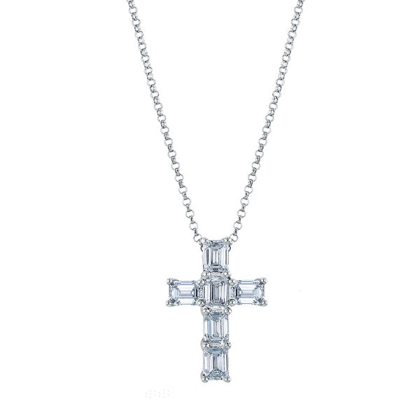 Closeup photo of Emerald Cut Diamond Cross Pendant