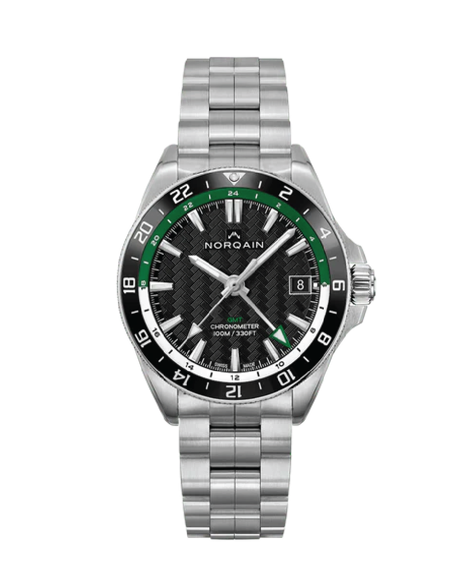 Adventure NEVEREST 41mm GMT Steel Black Ceramic Ring Black Dial Green & White GMT Ring