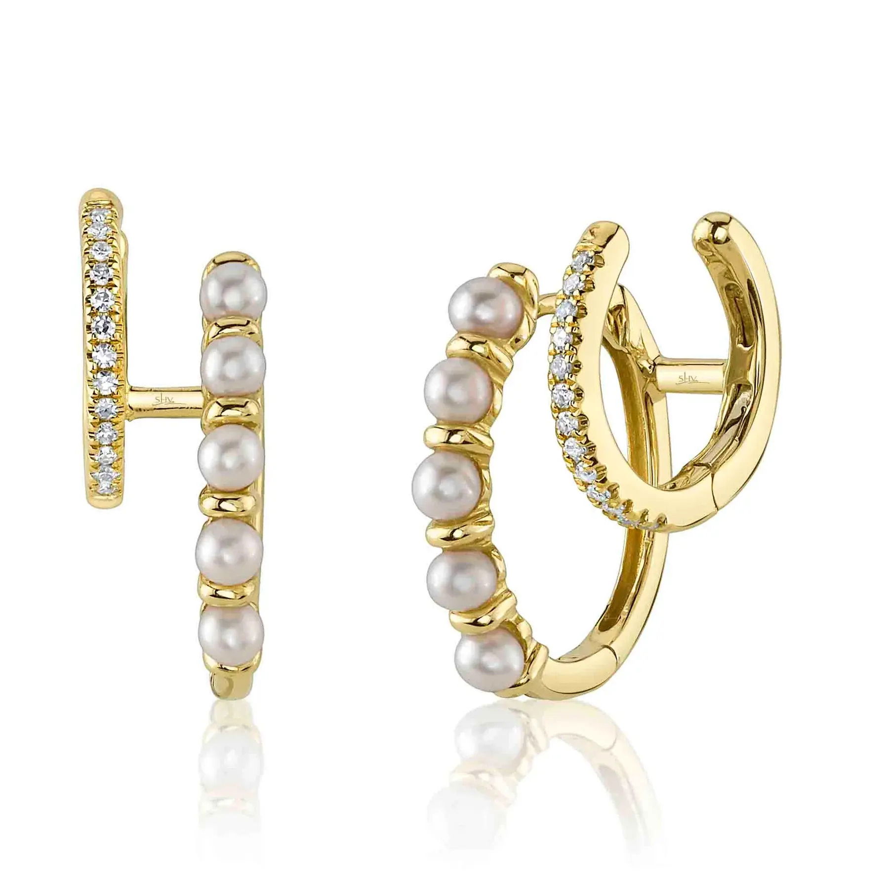 Diamond & Pearl Double Huggie Earring