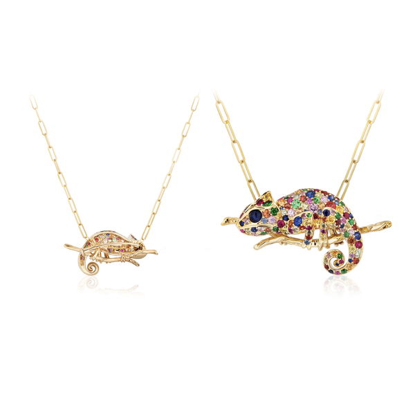 Closeup photo of 'Ark Collection' Multi Sapphire & Onyx Chameleon Pendant or Brooch