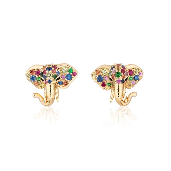 Closeup photo of 'Ark Collection' Multi Sapphire Elephant Stud Earrings