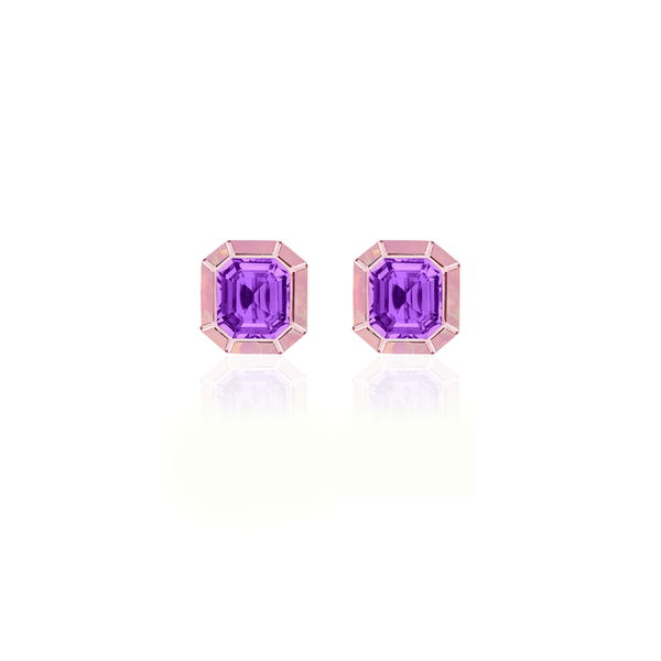 Closeup photo of 'Mélange' Amethyst Stud Earrings