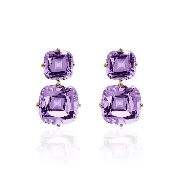 Closeup photo of 'Gossip' 2 Tier Amethyst Earrings