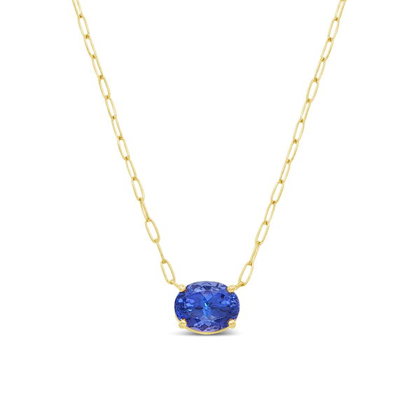 Closeup photo of Tanzanite Oval Necklace on Paperclip Chain