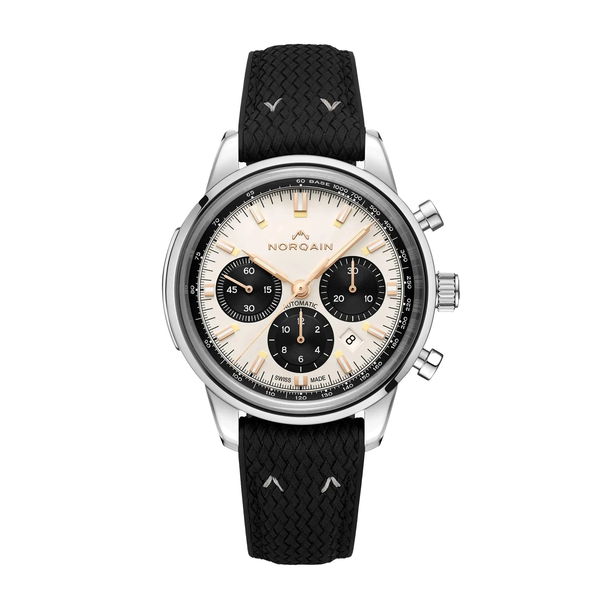 Closeup photo of Freedom 60 43mm Chrono Steel Off White Dial & Black Counters