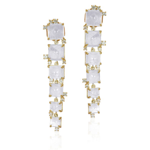 Closeup photo of "Rock N Roll" Moon Quartz Sugarloaf Drop Earrings