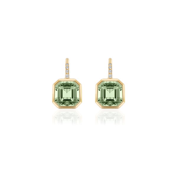 Closeup photo of 'Gossip' Prasiolite Asscher Cut Earrings